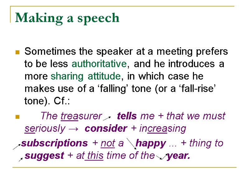 Making a speech Sometimes the speaker at a meeting prefers to be less authoritative,